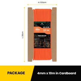 Kamu Synber 550 Paracord 4 mm 10 m Type III Cord 7 Strands Nylon Rope Parachute Cord for Crafts, Outdoor, Camping, Survival Load Capacity 250 kg Orange