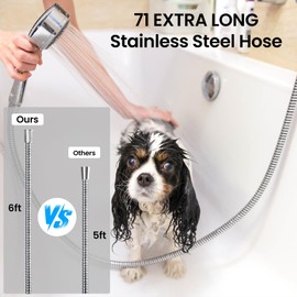 Shower Hose Extra Long 71 Inches Waysse Stainless Steel Handheld Shower Head Hose with Brass Insert and Nut for Bathing Pet Cleaning Silver