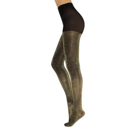 CALZITALY Opaque Shiny Lurex Tights, Gold, Silver, S-M, L-XL, XXL, 3XL, 4XL Glitter Pantyhose, Polka Dots Tights, 20/60 DEN, Made in Italy (S/M, BLACK/GOLD)
