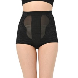 JANJAM Women's Large Size Inner Girdle Panties, Floral Lace, Shapewear Mesh, Black