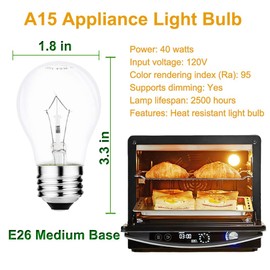 Lava Lamp Bulb 40 Watt Heat Rresistant Light Bulbs for Refrigerator,Microwave,Oven,Range Hood - 120V A15 E26 Base Appliance Incandescent Light Bulb - Dimmable - 2700K Warm White - 4 Pack