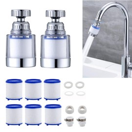 Pack of 2 Water Filter Tap, Water Tap Filter for Drinking Water, with 6 Pieces PP Cotton Filter Element and Universal Adapter for Sink, Kitchen, Bathroom