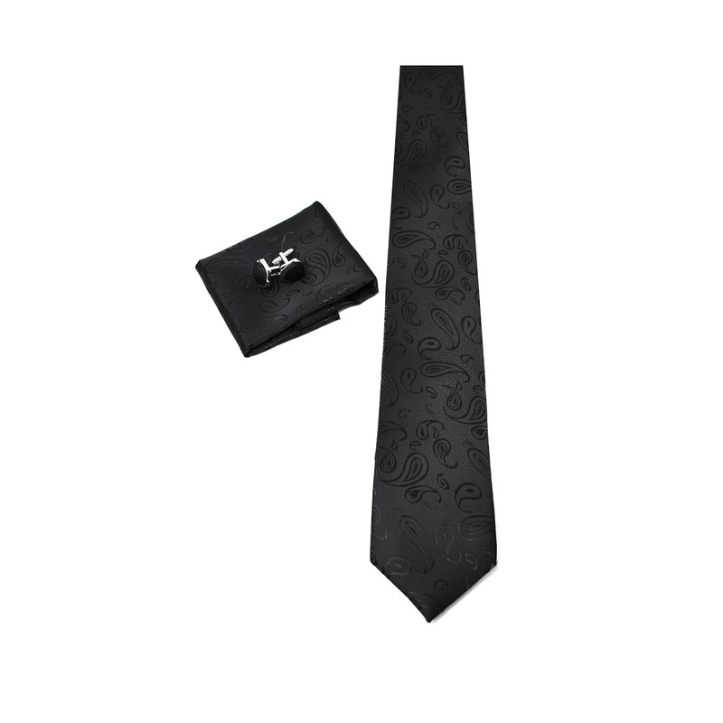 Tie Set with Paisley Pocket Square and Cufflinks for Men