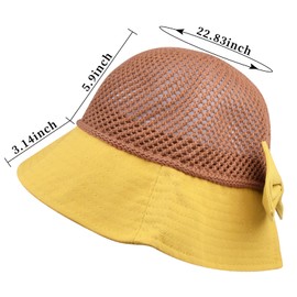 KXF Women Sun Hat Wide Brim Mesh Packable Bucket Cap with Detachable Chin String Ponytail Bowknot Sunhat for Holiday Summer Beach Hiking Adjustable Breathable Sunhat Yellow