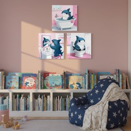 Fochorlo Boys Girl Room Decor Funny Bathroom Wall Art Shark Decor for Kids 12"x12"x3pcs (Pink)
