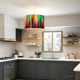 Plug in Pendant Light Colorful stained glass window Abstract stained glass Art Nouveau Hanging Lamp with 16.4FT Plug in Clear Cord Fabric Shade Dimmable Switch for Bedroom Living Room Kitchen