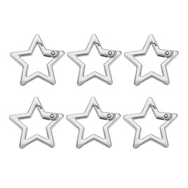 PATIKIL Star Keychain Clip, 6 Pcs Star Key Ring Snap Hook Clips Zinc Alloy Trigger Spring Buckle for Keychains Bags Purses Handbag Jewelry Making, Silver