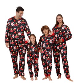 ANGELGGH Family Matching Christmas Onesie Pajamas, Vacation Cute Printed One Piece Pajamas, Xmas Hooded Holiday Sleepwear (Men, S, Joy Santa)