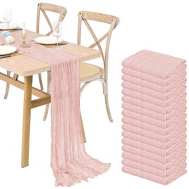 16 Pack Dusty Pink Cheesecloth Table Runner Gauze Table Runner 21.5 x 120Inch Long Semi-Sheer Table Runner Boho or Rustic Wedding Table Decor for Wedding Decor Arch Draping Bridal Shower Party