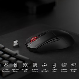 Redragon M995 Wireless Gaming Mouse, 26000 DPI Wired/Wireless Gamer Mouse w/ 3-Mode Connection, BT & 2.4G Wireless, 6 Macro Buttons, reliable Power Capacity for PC/Mac/Laptop, Black
