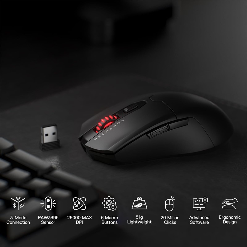 Redragon M995 Wireless Gaming Mouse, 26000 DPI Wired/Wireless Gamer Mouse