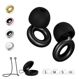 Arkeo Novus Ear Plugs for Sleeping with Cord, Concerts, Musicians, Snoring, Work & Travel Reusable Silicone Earplugs for Noise Reduction and Sound Blocking (Black, Large, Medium, Small, Extra Small)