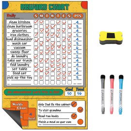 Qigfucm Magnetic Dry Erase Chore Chart for Kids - Gaming Themed Responsibility Reward Chart - Daily Weekly Task Tracker Refrigerator Magnet Reusable Chore Board with Markers & Eraser (16.5"x12")