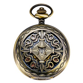 TREEWETO Steampunk Copper Case Skeleton Mechanical Pocket Watch Men's Watches