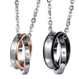 Cupimatch Valentine’s Day Gift - 2 x Unisex Stainless Steel Interwoven Ring Pendants with Engraving and 45 cm / 50 cm Chain for Couples, Christmas Gift, Stainless Steel