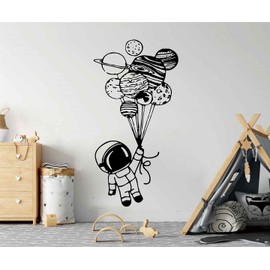 Astronaut Holding Balloons Wall Decals Space Home Decor Stickers Kids Baby Room Nursery Decoration YT5255 (Black, Small 11X22inch)