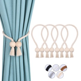 OCIOLI 4 Stück starke magnetische Vorhang-Raffhalter, Raffhalter für vorhänge, gardinen Raffhalter, Raffhalter magnetisch, handgewebt Raffhalter, Vorhang Raffhalter (Beige - Ball, 4)