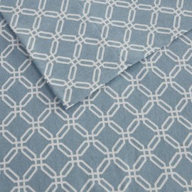 Cozy Sturdy 100% Cotton Weave Flannel Sheet Set | Diamond Artful Print in Soft Subtle Hues | Durable All Season Extra Deep Pocket Aesthetic Bedding | 3 Piece Twin Size Pretty Aqua Blue White Shade