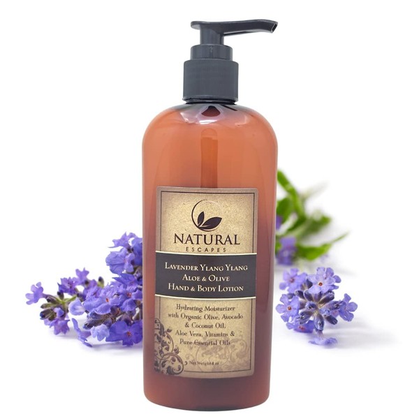 Hydrating Lavender Hand & Body Lotion | Organic Body Lotion w/ Aloe Vera, Olive Oil, Coconut Oil & Avocado Oil | Lavender Lotion for Dry Skin, Itchy Skin, Crepey Skin, Eczema, Psoriasis, etc.