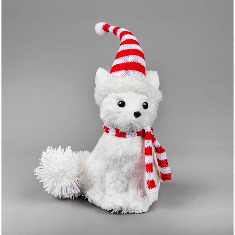SHATCHI 20cm Arctic Fox Figure Christmas Tabletop Centrepiece Showpieces Home