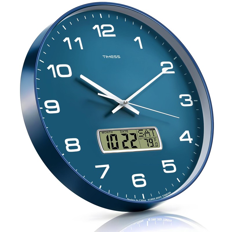 TIMESS Wall Clock, 12" Dial Non-Ticking Silent Battery Operated Analog