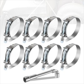 PM PERFORMOTOR T-Bolt Clamps for Use with 2.5 inch ID Hose, Stainless Steel Turbo Intake Clamp with L-Wrench, 66-76mm / 2.6-3inch Adjustable ID, Polished/Zinc Plated Silver (8 Pcs)