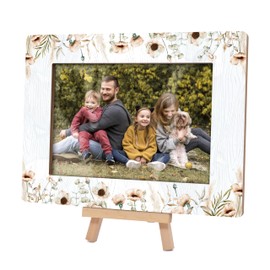 Cazhes Picture Frames 4x6, Floral Wild Flower Wooden Photo Frame with Easel, Birthday Gifts for Flower Lovers Friends Bedroom Desk Table Decor (B11)