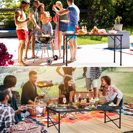 Folding Gril Table, 4x2 FT Camping Table with Mesh Desktop,Height Adjustable Folding Grill Table with Mesh Bag,Portable Outdoor Table for Picnic,Camping,BBQ,Beach(Black)