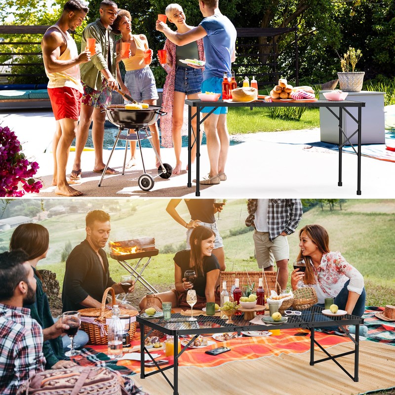 Folding Gril Table, 4x2 FT Camping Table with Mesh Desktop,Height