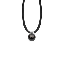Nenalina KAS-013 Women's Rubber Necklace with Pearl Pendant with 925 Sterling Silver Clasp Length 42 cm Black, Sterling Silver Plastic, Pearl