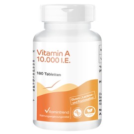 Vitamin A High Dose - 10000 IU - 180 Tablets - For 6 Months - Vegan - Retinyl Palmitate
