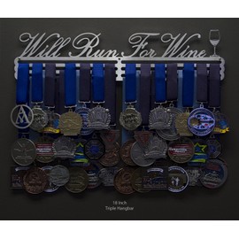 Allied Medal Hangers - Will Run for Wine (18" Wide with 3 Hang Bars) - Medal Hanger Holder Display Rack - Multiple