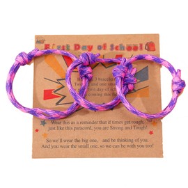 2-3Pcs First Day of School Knit Rope Bracelet Love Between Mother/Father/Mama and Daughter/Son/Me Back To Scool Gifts Protection Anxiety Relief Colorful Nylon Woven Bracelet With Message Card-3 Purple