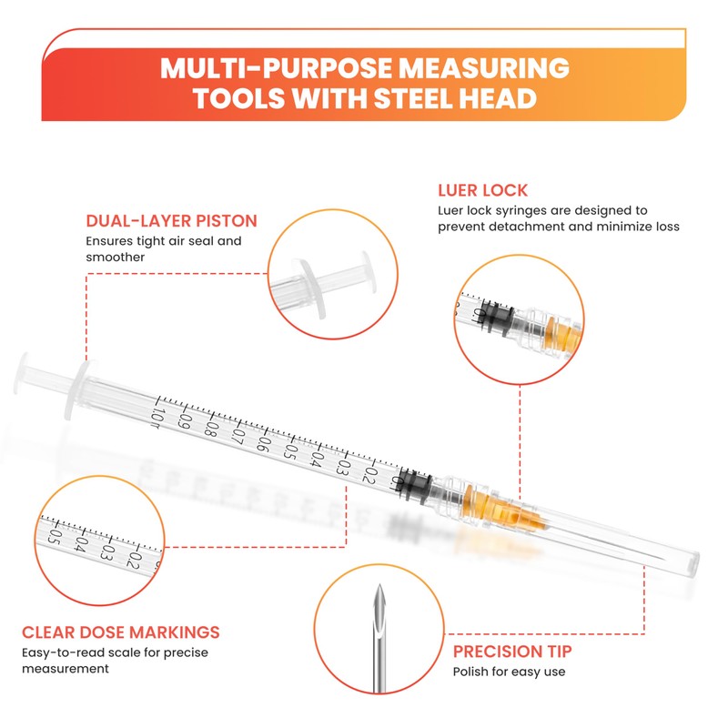 20 x 1ml 25G Precision Dispensing Measurement Tools, individually wrapped,
