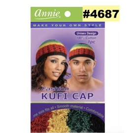 ANNIE UNISEX KUFI CAP ONE SIZE FITS MOST 100% COTTON COLORFUL #4687  8 1/4"X 6"
