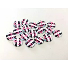 Unbranded 10 pcs Circle Nautical Pink Anchor Black Stripes Glass Round Dome Seals 12mm