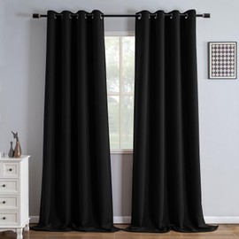 IGEMAEVE Black Blackout Curtains 108 Inch Length 2 Panels Set, Black Out Curtains for Bedroom 108 Inch Long, Grommet Energy Saving Room Darkening Drapes for Living Room Window(W52 x L108)