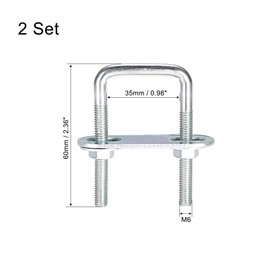 sourcing map Square U-Bolts 1-3/8"(35mm) Inner Width Carbon Steel M6 with Nuts, Frame Plate, Round Washers 2 Set