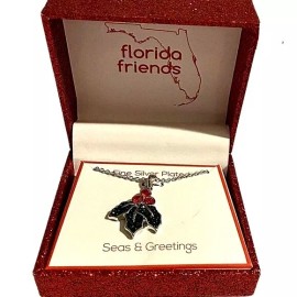 Florida Friends Silver Holly Sprig Necklace in sparkly gift box NEW SHIPS FREE