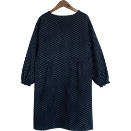 Kurume Woven Apron with Front Button, Japanese Pattern -