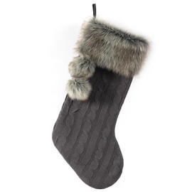 E-FirstFeeling Cable Knit Christmas Stockings with Faux Fur Cuff Large Knitted Xmas Stockings Rustic Hanging Stockings Ornament Holiday Party Decorations (Grey)