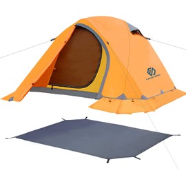 Waterproof 4 Season 2 Person Camping Tent with Footprint,Lightweight Backpacking Winter Tent Easy Setup All Weather for Outdoor Hiking,Travel,Mountaineering,Survival(Orange)