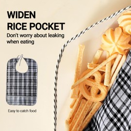 Asitanie Pack of 3 bibs for adults, clothing protection for adults, seniors bibs, checked pattern, lacing design, easy to wear, suitable for men, women, the elderly and the disabled, red