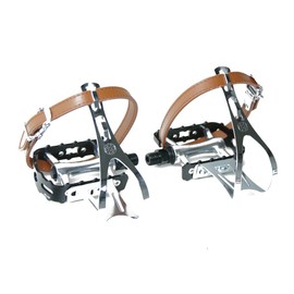 Bicycle Pedals with Pedal Hooks, Easy Running with Closed Ball Bearings, 9/16 Inch Thread, Pedal Cage for SingleSpeed Fixy Retro Bike, Velo Vintage, Stainless Steel Cage with Faux Leather Strap