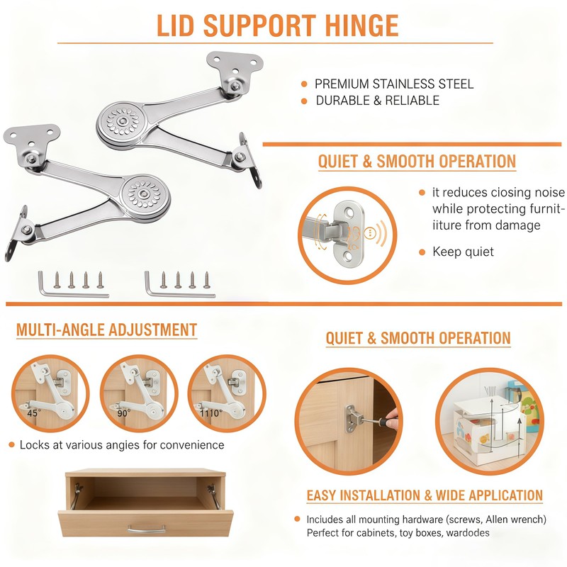 Gopbod Lid Support Hinge 2 Pack Heavy Duty Folding Lid