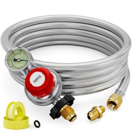 CALPOSE 12FT High Pressure Propane Regulator with Hose, 0-30PSI Adjustable Propane Regulator with Gauge Indicator, Propane Hose with Regulator for Burner, Turkey Fryer, Forge, Smoker and More