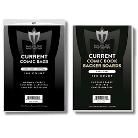 (200ct) Max Protection Current Comic Book Bags and Boards - Ultra Clear Bags & Durable Backing Boards - Fits Most Comics Post-1974 - Easy Closure Flap - Archival Quality Acid-Free Storage for Comics