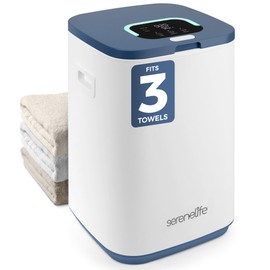 SereneLife Towel Warmer Bucket - Compact 23L Bathroom Towel Heater w/Essential Oils Disc Holder, Adjustable Timer, Auto Shut-Off, Power Cord Storage & LED Display, Fits 2 Oversized Towels (Blue)