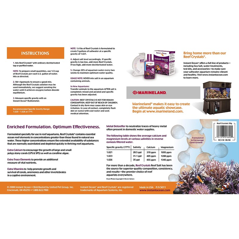 Instant Ocean Instant Ocean Reef Crystals Reef Salt, Formulated Specifically