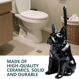 Toilet Brush Holder Set for Bathroom Cute Dog Base Solidly Toilet Bowl Brush Holder and Decorative Bathroom Ceramic Cleaning Kit with Brush and Holder (Black)